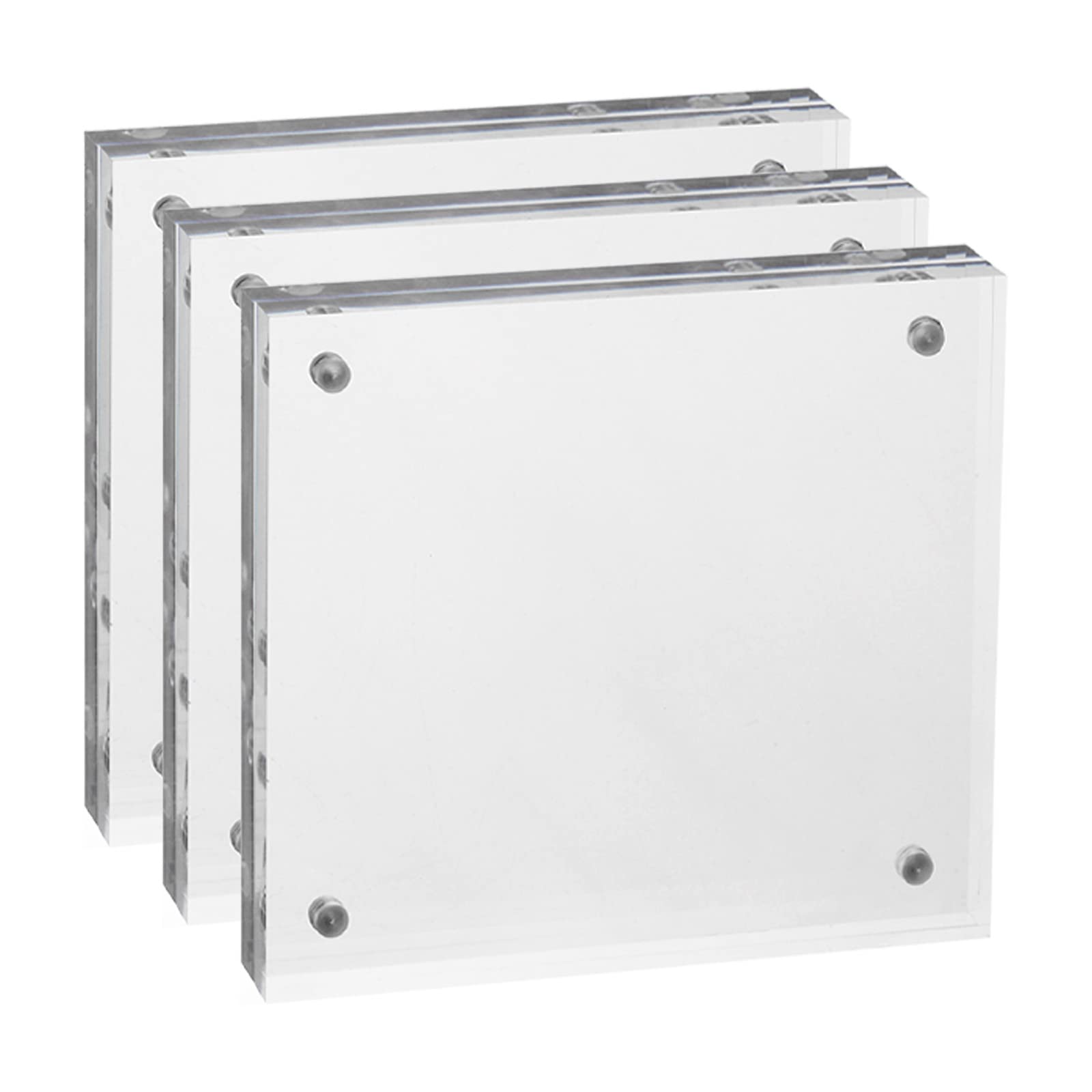 PATIKIL Floating Photo Frame, 3.9" x 3.9" 3 Pack Desktop Frameless Picture Frame Double Sided Acrylic Magnetic Display Frame for Family Travel Party Photo Souvenirs Artwork, Clear