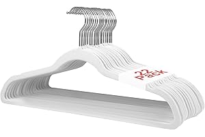 Wellong Velvet Clothes Hangers, 16.8 Inches Non-Slip Skirt Hangers, Sturdy Dresses Hangers with Shoulder Notches, Space Saving Clothing Hangers for Adults White 22 Packs