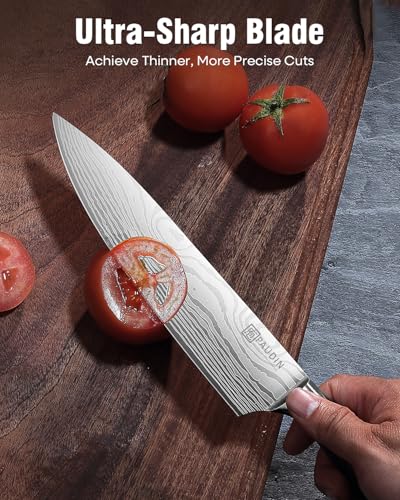PAUDIN Juego de cuchillos de cocina sin bloque, juego de 5 cuchillos de cocina de acero inoxidable con mango Pakkawood, juegos de regalo profesional de cocina para amantes de la cocina y días más