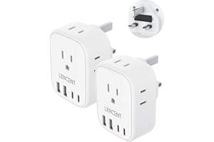 2 Pack Canada to UK Plug Adapter, LENCENT Type G Travel Adapter with 4 USB Charger(2 USB C), 4 Outlets Converter,8 in 1 Irela