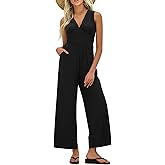 UNIANKIYA Womens Jumpsuits Sleeveless V Neck Ruched Wide Leg Overalls Dressy Casual One Piece Long Pants Romper with Pockets
