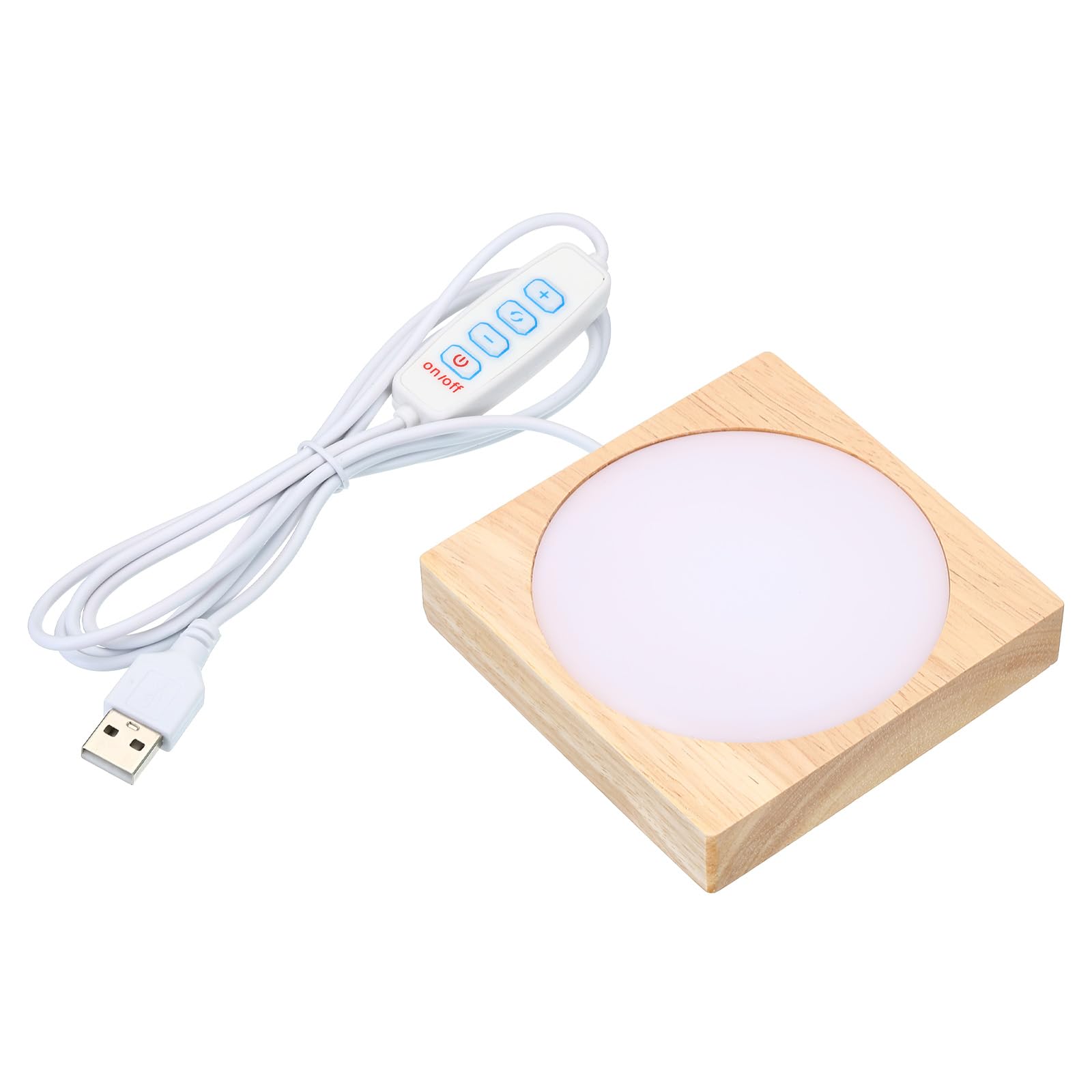 PATIKIL 4x4 Inch Wooden LED Light Base, Wood Light Display Base Stand Lighting with Dimmer for 3D Crystal Glass Aroma Stone Art, 3 Color White Light