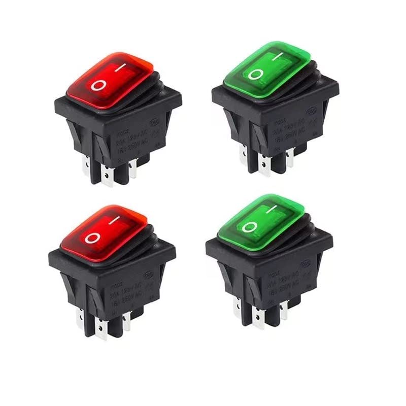 Switian 4-Pack Waterproof Rocker Switch 4 Pin 2 Position ON/Off (2 Red + 2 Green) IP65 Rated 6A 250V Boat Car Appliance Mini Switch