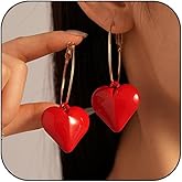 Red Heart Hoop Earrings with Dangle Charm for Women Chunky Large Dangly Hoops with Hot Pink Big Acrylic Resin Puffy Heart Drop Dangling Earring