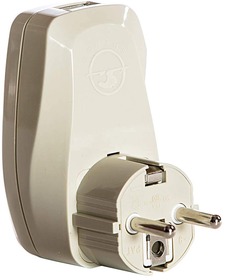 OREI 3 in 1 Schuko Travel Adapter Plug with USB and Surge Protection - Grounded Type E/F - Germany, France & More