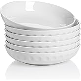Onniyor Porcelain Pasta Bowl Set, 32 Ounces Salad Bowls, Large Serving Bowl Set, Wide and Shallow Pasta Plates, Soup Bowls, Microwave & Dishwasher Safe, Set of 6, White