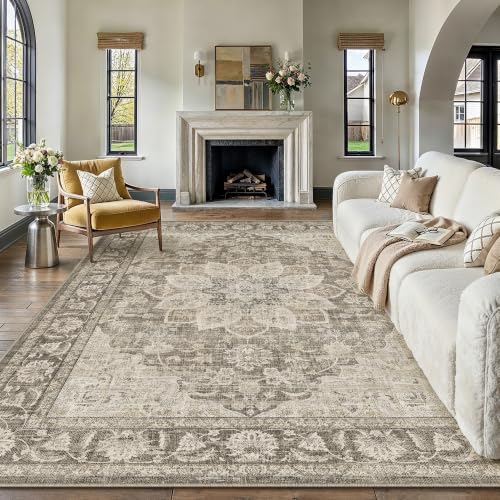 PureCozy Vintage Alfombra Salon 200x300cm Marrón Habitacion Alfombras Lavable Antideslizante Grande Tapete Dormitorio Pie de Cama Sala Comedor Carpet Pelo Corto Rug