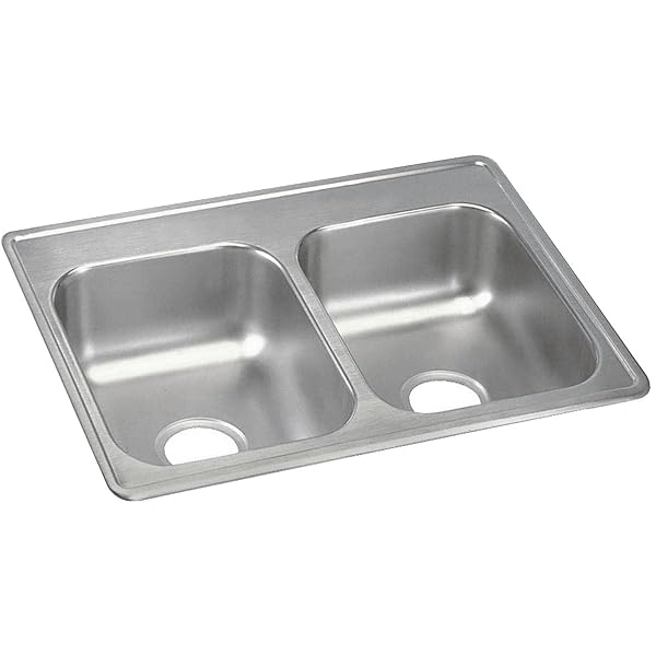ELKAY D225190 22 GAUGE STAINLESS STEEL DOUBLE BOWL TOP MOUNT KITCHEN SINK, 25 X 19 X 6.25″