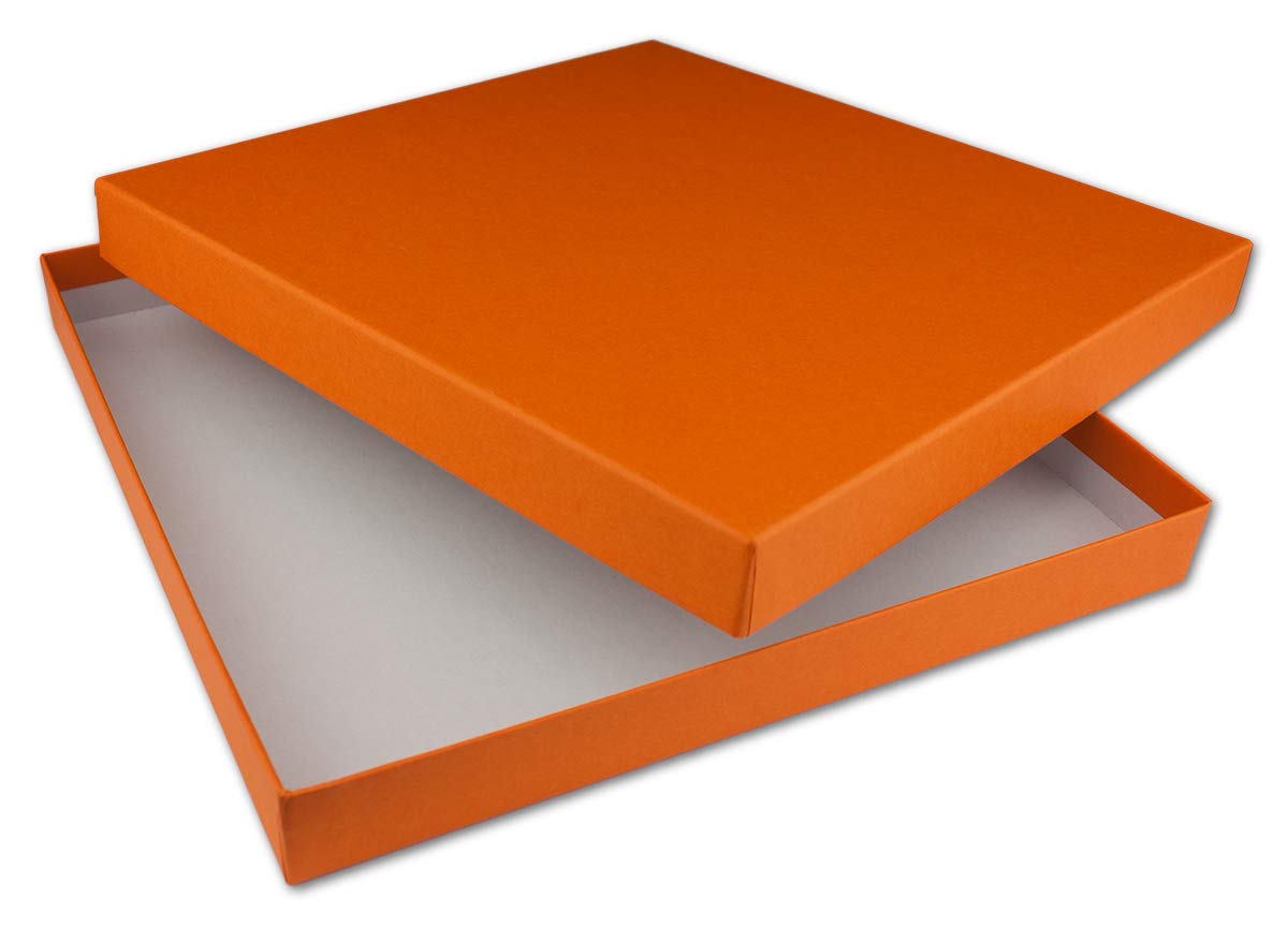 NEUSER PAPIER 1x square storage and gift box in orange - 24 x 24 x 2.3 cm - slip-on box with lid - ideal as a photo box and gift box