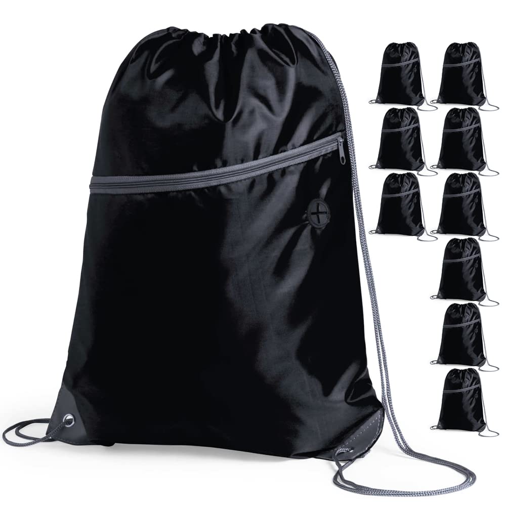 eBuyGB Unisex's Travel Sack Cinch Drawstring Zipper Bag, Black, 20