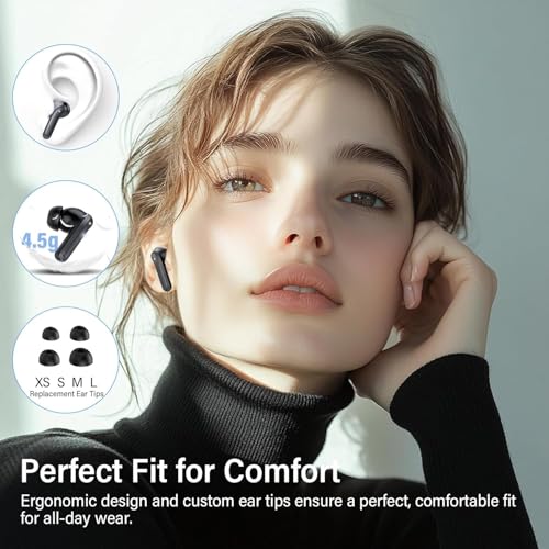 Bluetooth Headphones with Hybrid Active Noise Cancellation, In-Ear Headphones Wireless Bluetooth 5.4, 6Mic, 49 Hours Playback, Powerful Bass, 8 EQ Modes, App Control, Wireless Charging, Multipoint