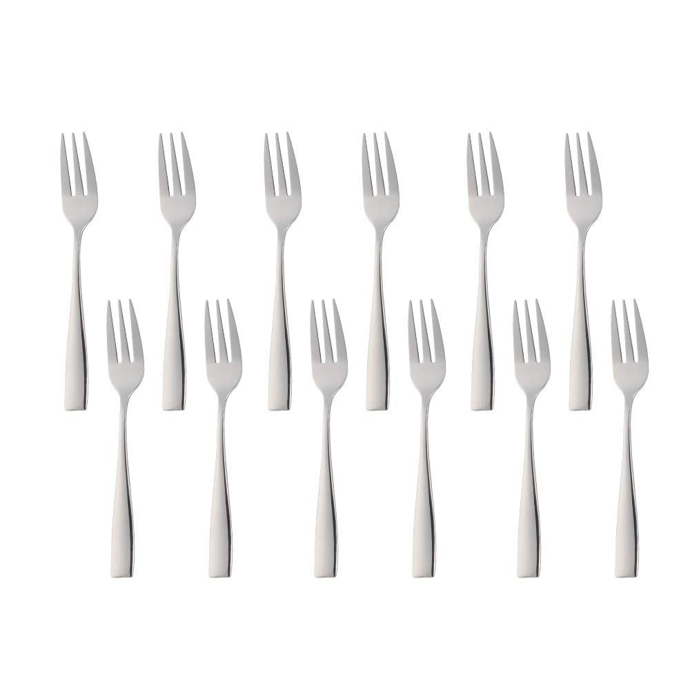 SUNSHENGEUR Tea Forks, Stainless Steel Set of 12, Autograph Pattern Kitchen Accessory Wedding Party for Salad, Appetizer, Fruit-5.5 inches
