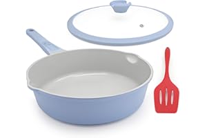 AIKENBBKK 12 Inch Non Stick Ceramic Frying Pans with Lid, 5 QT Large Nonstick Deep Frying Pan Skillet, Saute Pan with Detacha