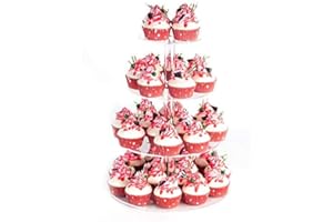 4 Tier Round Acrylic Cupcake Stand with Base, Premium Cupcake Holder, Acrylic Cupcake Tower Display Cady Bar Party Décor – Di