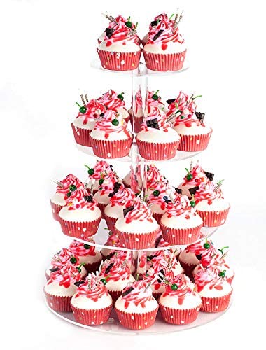Photo 1 of YestBuy 4 Tier Round Acrylic Cupcake Stand with Base, Premium Cupcake Holder, Acrylic Cupcake Tower Display Cady Bar Party Décor – Display for Pastry (4" Between 2 Layers)