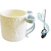 Bow Mug,12oz Charming Ribbon With Bow Handle Printed Ceramics Cute Aesthetic For Women Holiday Party Home Desk Decoration Pink Bow Coffee Cups (Blue Handle)