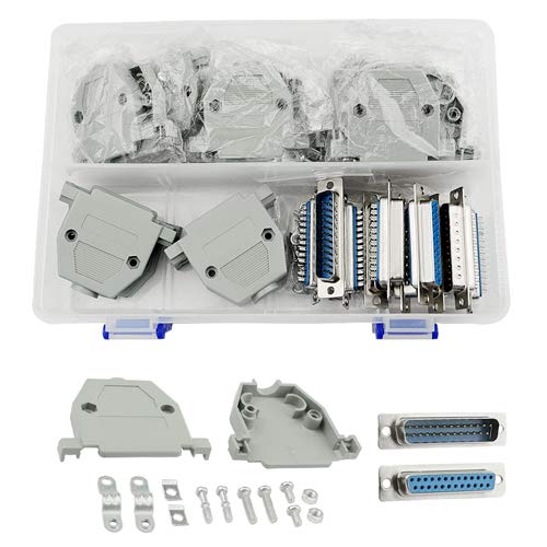 BGTXINGI 10Pcs(5 Pair) DB25 Female to Male Solder Type Connectors Double Row 25 core Welding Line And 10Set Gray Plastic Hoods Complete Set Of Crimp Connector Assortment Kit