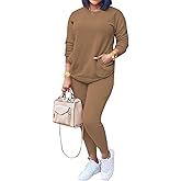HBQ Women Two Piece Outfits Casual Long Sleeve Sweatsuits Jogger Tracksuits Lounge Sets With Pockets