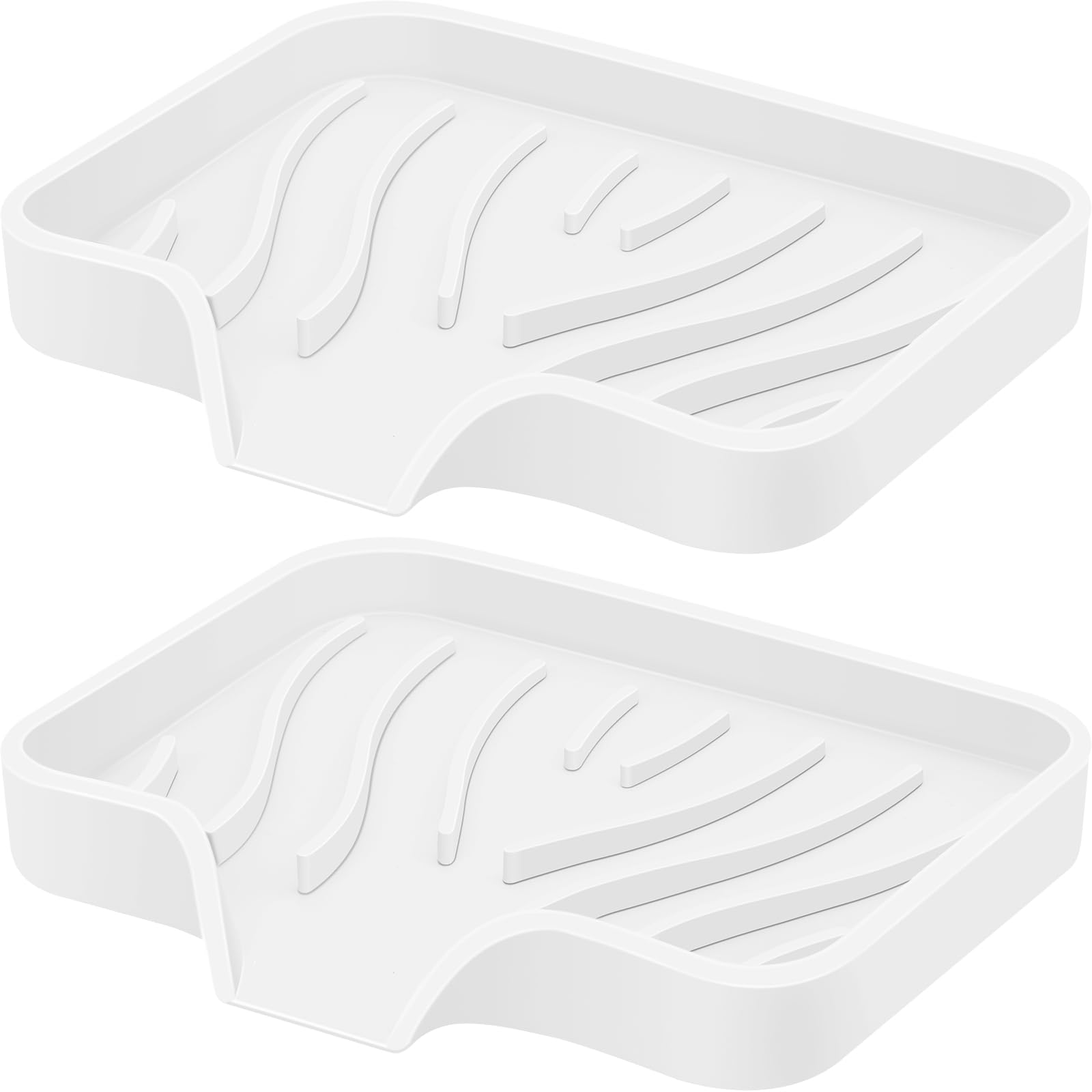 Silicone Soap Dish with Drain, SAISN Kitchen Soap Tray for Shower 2 Pack Self Draining Soap Dish Soft Bathroom Soap Holder for Kitchen Sink Flexible Portable Soap Saver, White