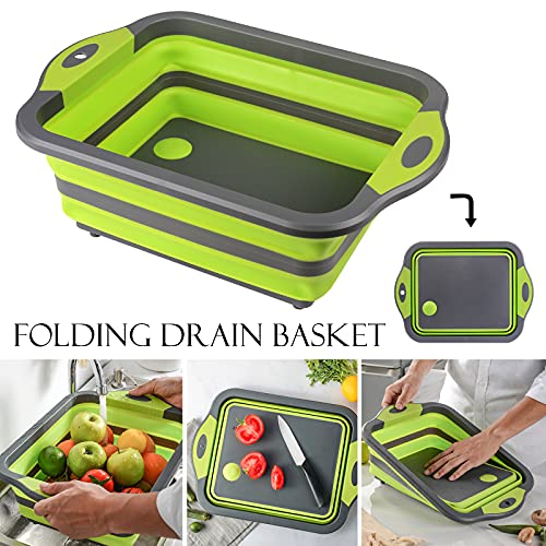 Collapsible Cutting Board with Colander, HI NINGER 3 in1 Foldable ...