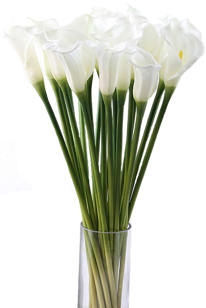 LNHOMY Artificial Calla Lily 2FT Long Stem Fake Latex Real Touch Artificial Flower Bouquets for Bridal Wedding Home Party Decor (WHITE)