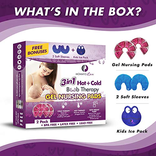 Breast Therapy Gel Pads for Breastfeeding Relief + Kids Ice Pack. Hot