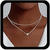 Allereyae Boho Layered Heart Choker Necklace Gold Ball Chain Collar Necklaces Love Heart Pendent Necklace Small Hearts Chain Necklaces Jewelry for Women