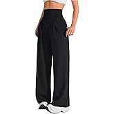 OYOANGLE Women's Wide Leg Yoga Pants Solid High Waist Lounge Pleated Dress Work Sweatpants with Pockets Black Medium
