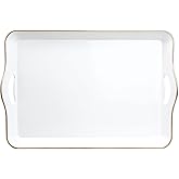 Spsyrine White Decorative Serving Tray with Handles, Elegant Plastic Coffee Table Tray for Ottoman, Living Room, Home Decor