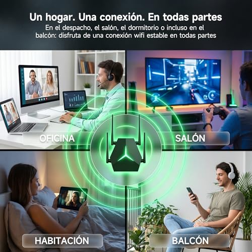 Repetidor WiFi 1167Mbps Doble Banda 2.4G+5G, Amplificador de Señal para Hogar Oficina, Elimina Zonas Muertas, Compatible con Routers