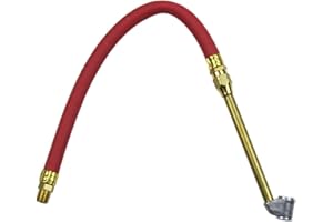 Milton 527 12" x 1/4" NPT Fitting Bayonet Inflator Gauge Hose Whip Replacement – Dual truck Tire Chuck Head , Red