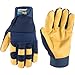 Wells Lamont Men's Leather Palm Work Gloves – HydraHyde Water-Resistant Leather, Flexible Spandex Back, Adjustable Closure – Ideal for Construction, Landscaping, DIY Projects – Blue, X-Large (3207XL)