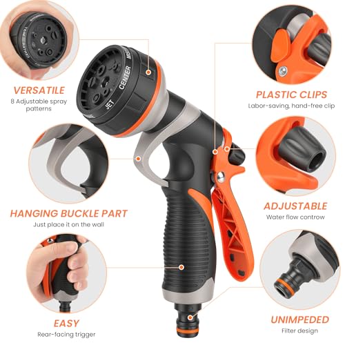 Expandable Garden Hose 30 m with Automatic Reel, 8 Modes of Spray Gun, Retractable Flexible Garden Hose, Leak-Proof Metal Connector, for Medium Garden, Patio, Cleaning
