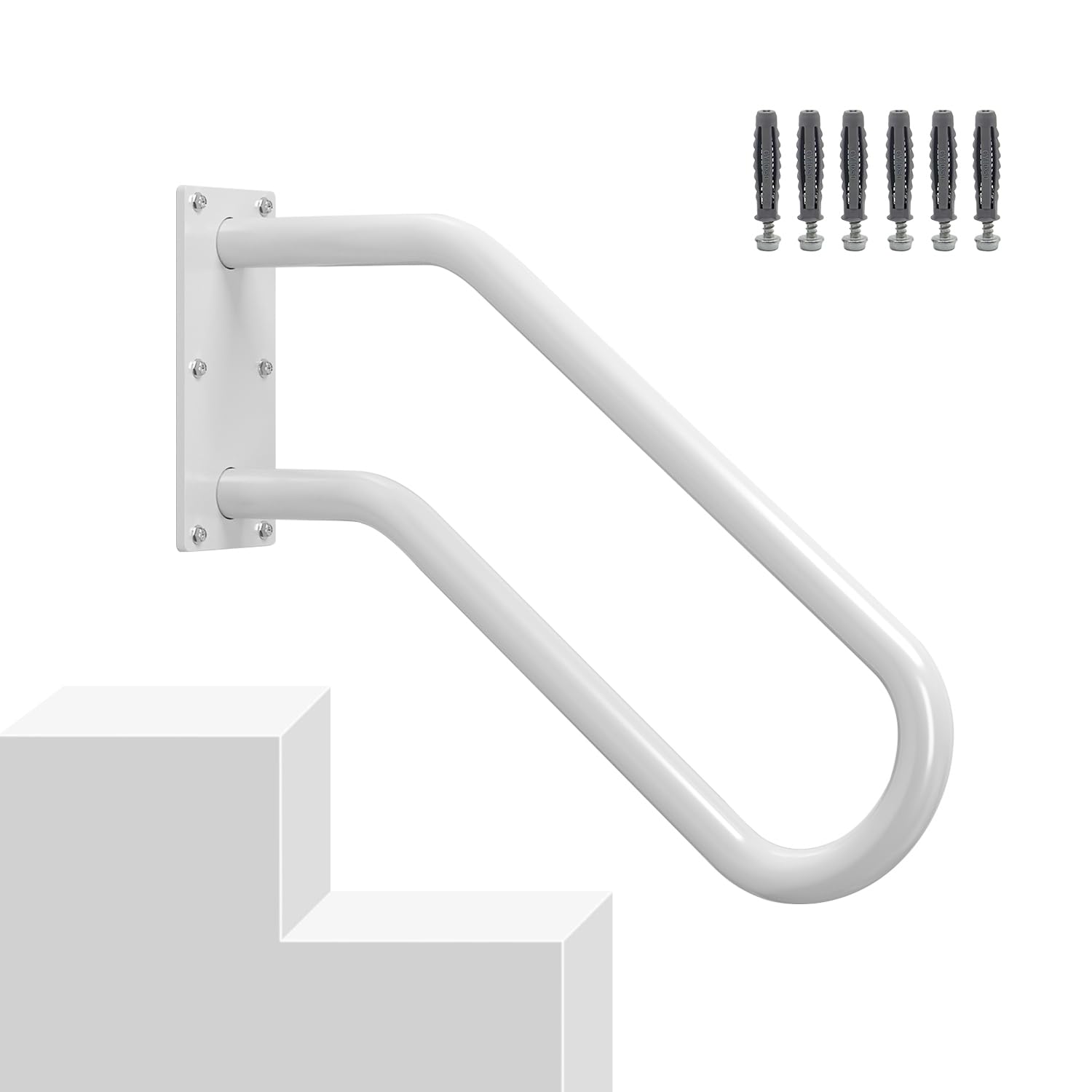 Photo 1 of Hand Rails for Outdoor 1-2 Steps, Indoor Stairs, Bathroom, Wall Mount Non-Slip U-Shape Stair Hand Railing White 1 Pack