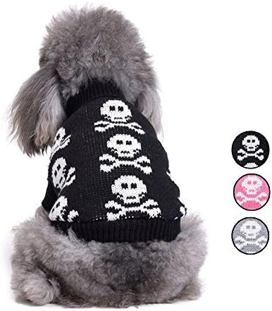 Knitted Skull Dog Sweater, 3 Patterns Holiday Halloween Christmas Pet Clothes, Knitwear Outerwear Dog Vest for Small Dogs and Cats by HongYH