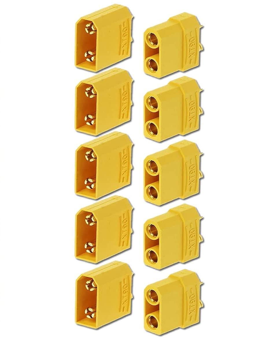 YUNIQUE GREEN-CLEAN-POWER - Set of 5 Pairs XT90 Male-Female Connectors | For RC Lipo Batteries | Gold-Plated, Secure Connectivity, Yellow, Plastic