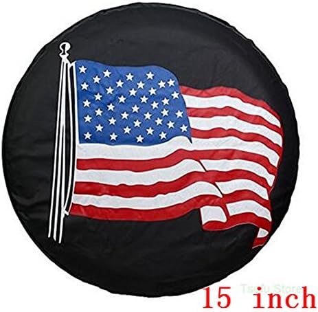 Black American Flag PVC 14", 15",16",17" inch PU Spare Tire Tyre Wheel Valve Cover (1pcs of Pack) (15inch)