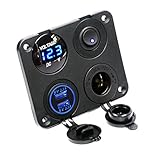 Cllena Dual USB Socket Charger 2.1A&2.1A + LED Voltmeter + 12V Power Outlet + ON-OFF Toggle Switch Four Functions Panel for Car Boat Marine RV Truck Camper Vehicles GPS Mobiles (Blue)