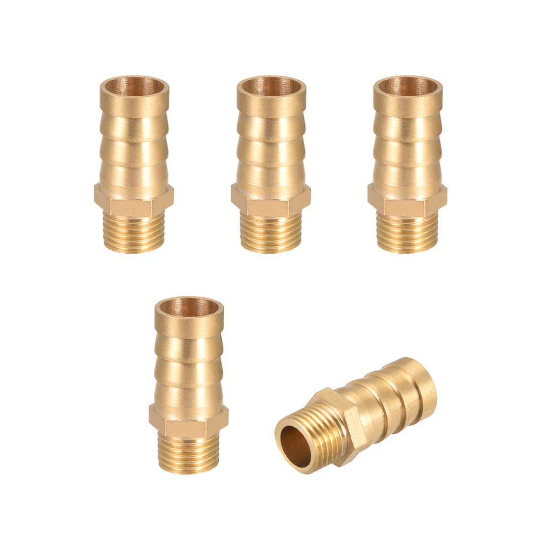 sourcing map Brass Hose Barb Fitting,Connector,14mm Barb x G1/4 Male Pipe Adapter,5Pcs