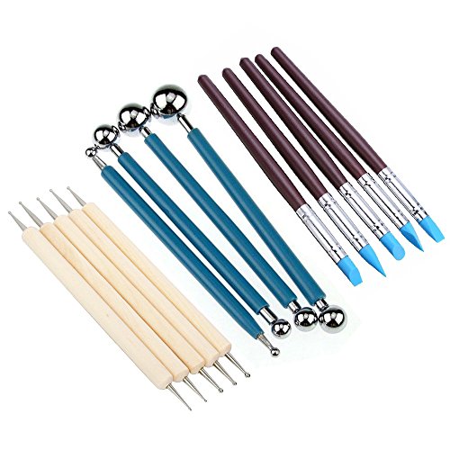 Highmoor Ball Stylus Dotting Modeling Tool Clay Ceramic Pottery Carving Tool Embossing Sculpting Set & Clay Fingerprint Color Shaping Modeling Wipe Out Tool Rubber Tip Paint Brush for Sculpture Potter - Thumbnail 4