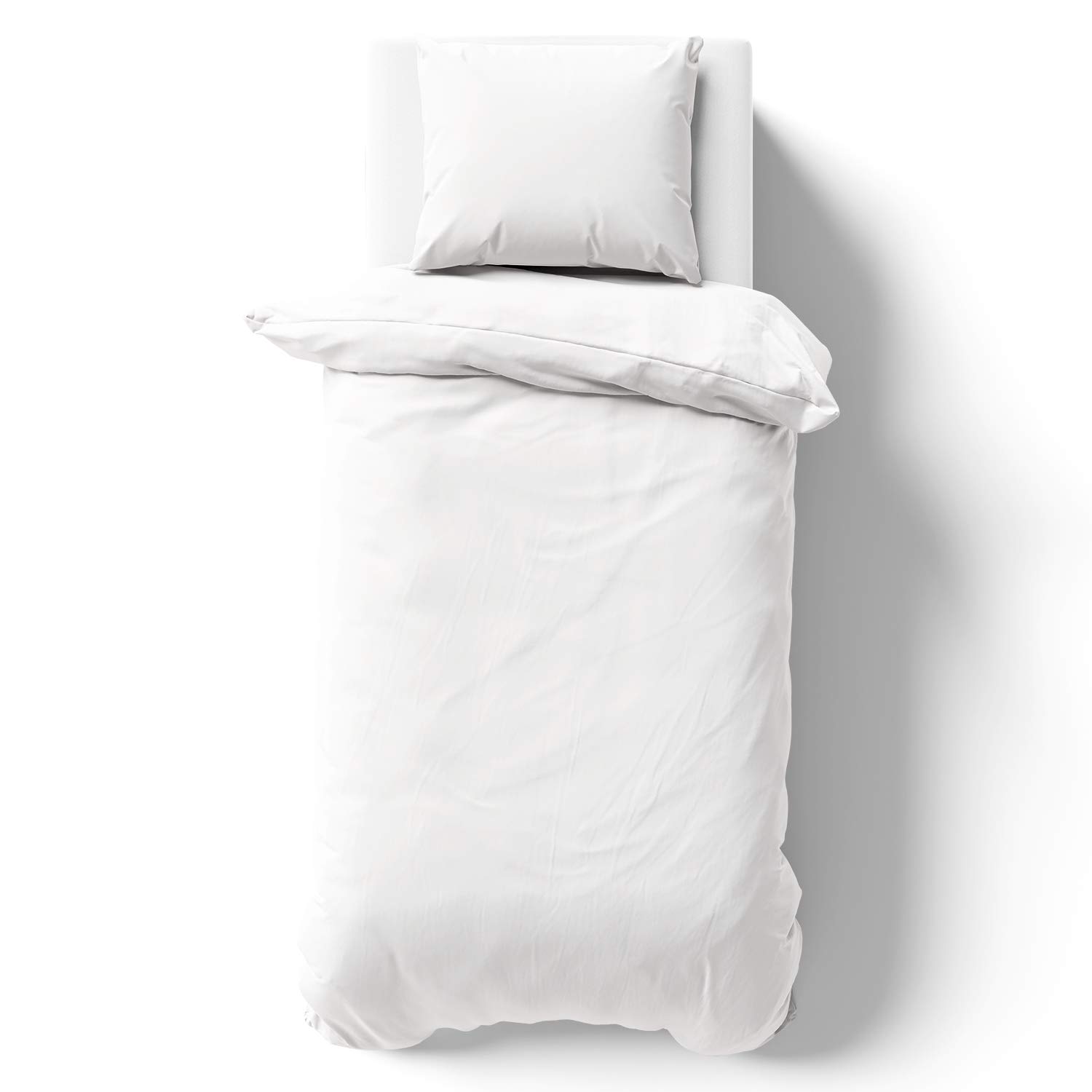Melunda 100% Cotton Mako Satin Duvet Cover Set 135x200 cm + Pillowcase 80x80 cm - White - 2 pcs with zipper closure