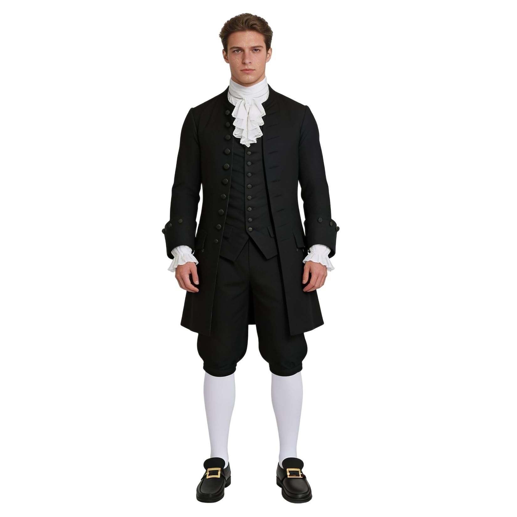 BPURB Men's Colonial Pants Costume Medieval Pirate Cosplay Pants Renaissance Tudor Costume Breeches Socks Shoe Buckle Black