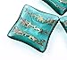 Metallic Copper, Gold and Silver Accents on a Transparent Aquamarine Blue Fused Glass Small Square Decorative Bowl