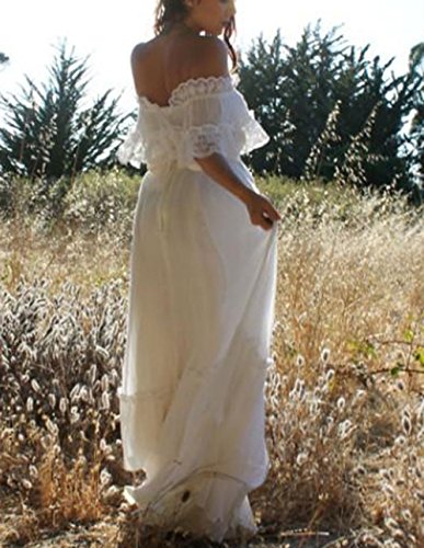 Veilace Women S Bohemian Wedding Dress Off The Shoulder Lace Chiffon Beach Boho Bridal Gowns Ivory At Amazon Women S Clothing Store