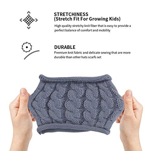Baby Girls Boys Winter Beanie Hat Scarf Set Toddler Warm Knitted Hats Circle Scarf for Infant Newborn Winter Pom Hat Grey