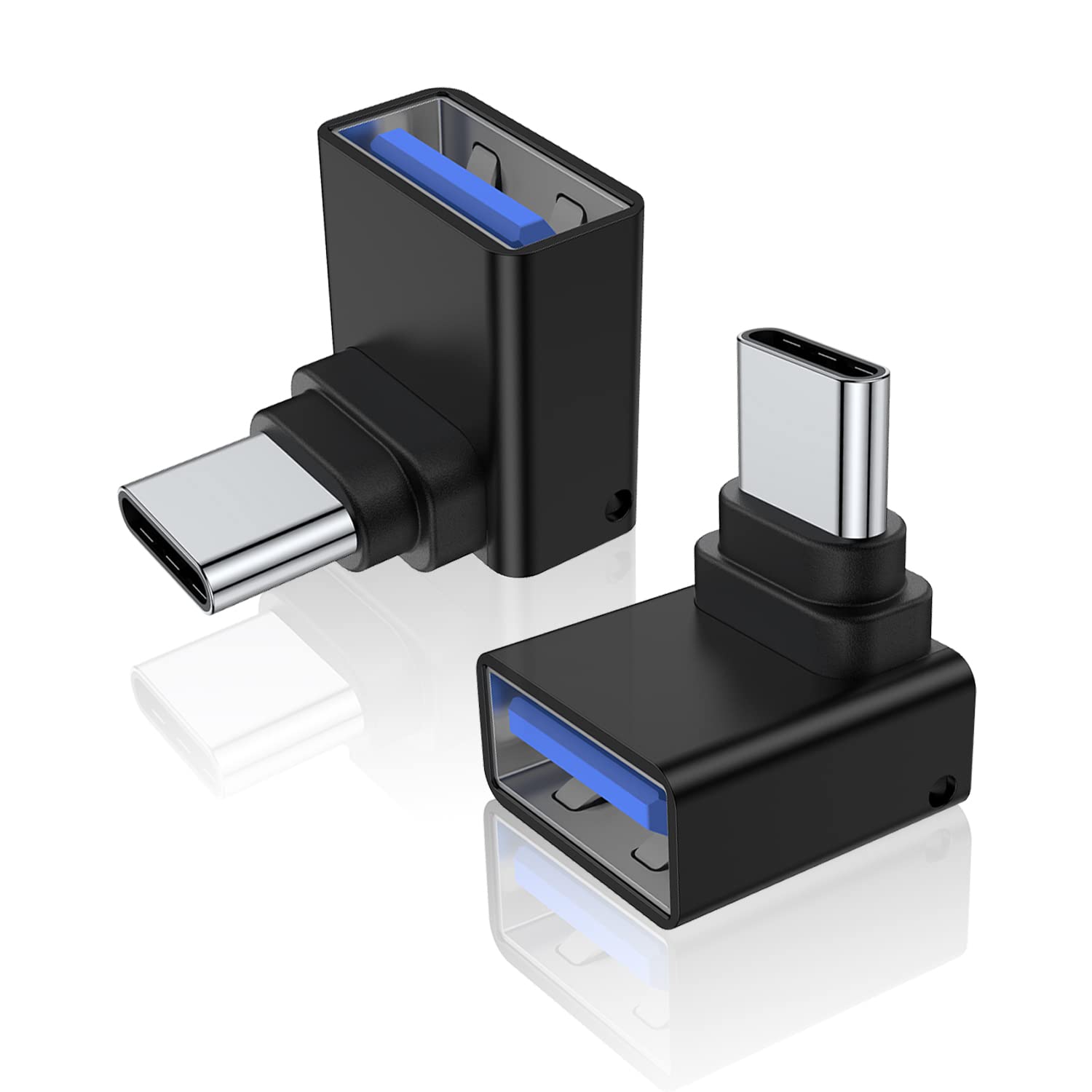 Photo 1 of AreMe 2 Pack 90 Degree USB C to USB Adapter, Up and Down Angle USB C Male to USB 3.0 Female Connector Converter Compatible for MacBook Pro Air Laptop and More Type C Devices (Black)