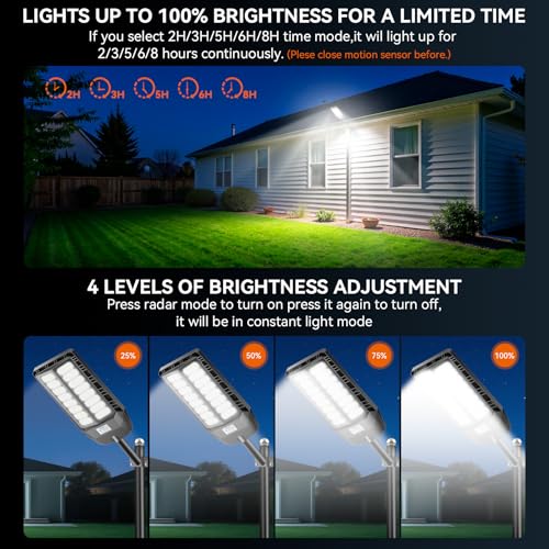 JADIDIS 800W Solar Street Light with Remote Control, IP67 Waterproof Solar Lights for Outdoor Use with Motion Sensor, Solar Lights 6500K Super Bright LED Solar Spotlights for Gardens, Garages, Str