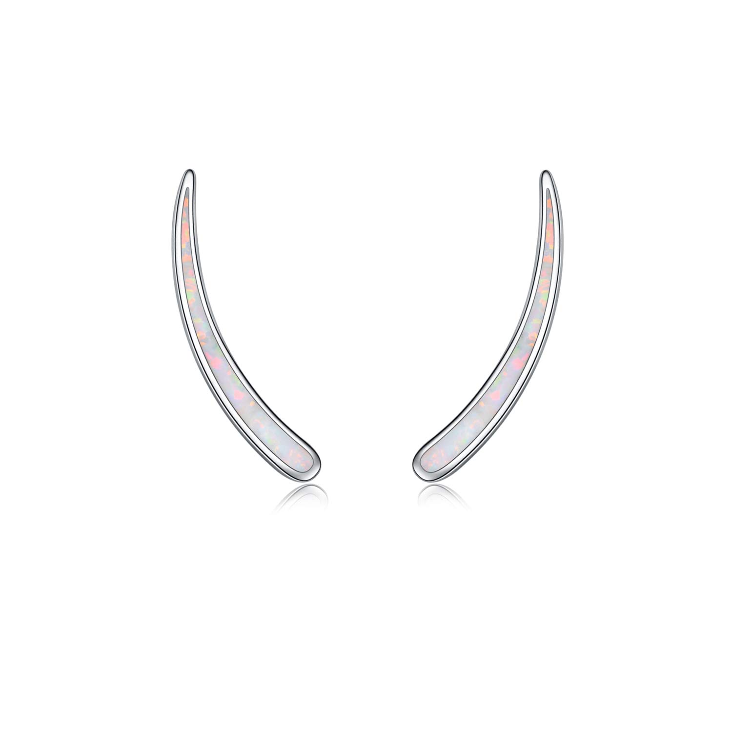 WINNICACA Ear Crawler Climber White Fire Opal Earrings Sterling Silver Earrings for Women Girls Gifts Jewellery