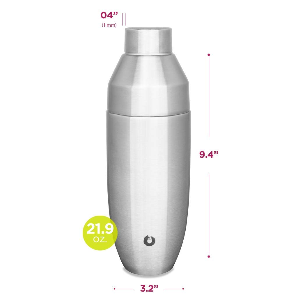 SNOWFOX Premium Vacuum Insulated Stainless Steel Cocktail Shaker, Home Bar Accessories, Elegant Drink Mixer, Leak, Proof Lid With Jigger & Built, In Strainer, 22oz.