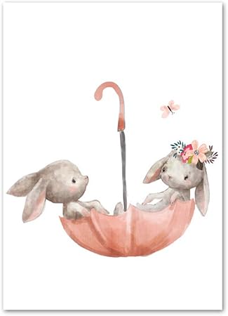 Sanwoodd Belle Bande Dessinee Lapin Renard Ballon Toile Peinture Image Mur Art Affiche Chambre Enfants Chambre Decor 2 40 50cm Amazon Fr Cuisine Maison
